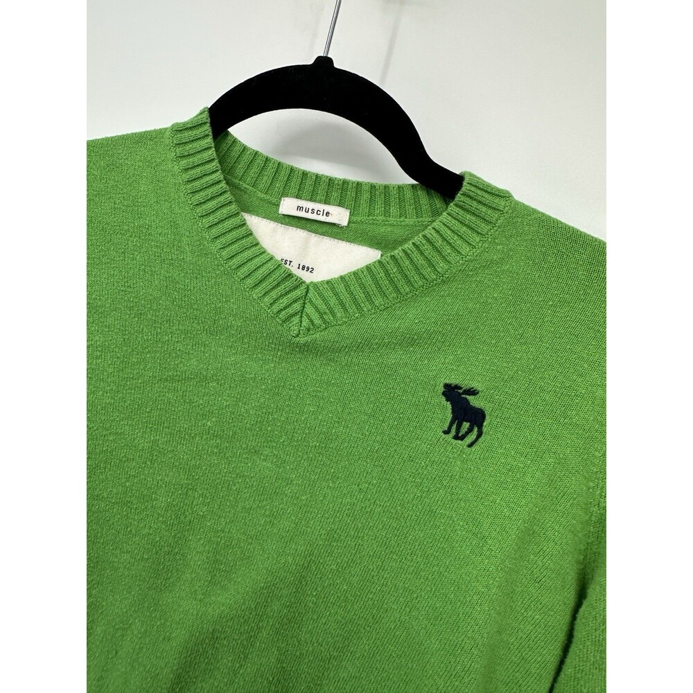 Abercrombie & Fitch Sweater Unisex LGreen Pullover‎ Muscle Cotton Casual - Picture 3 of 8